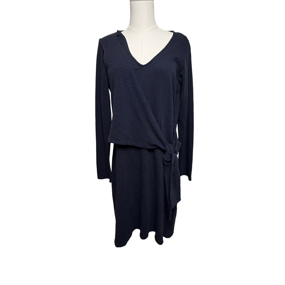 Spartina 449 Navy Blue Faux Wrap Tie Front Long Sleeve Slub Knit Dress Womens M